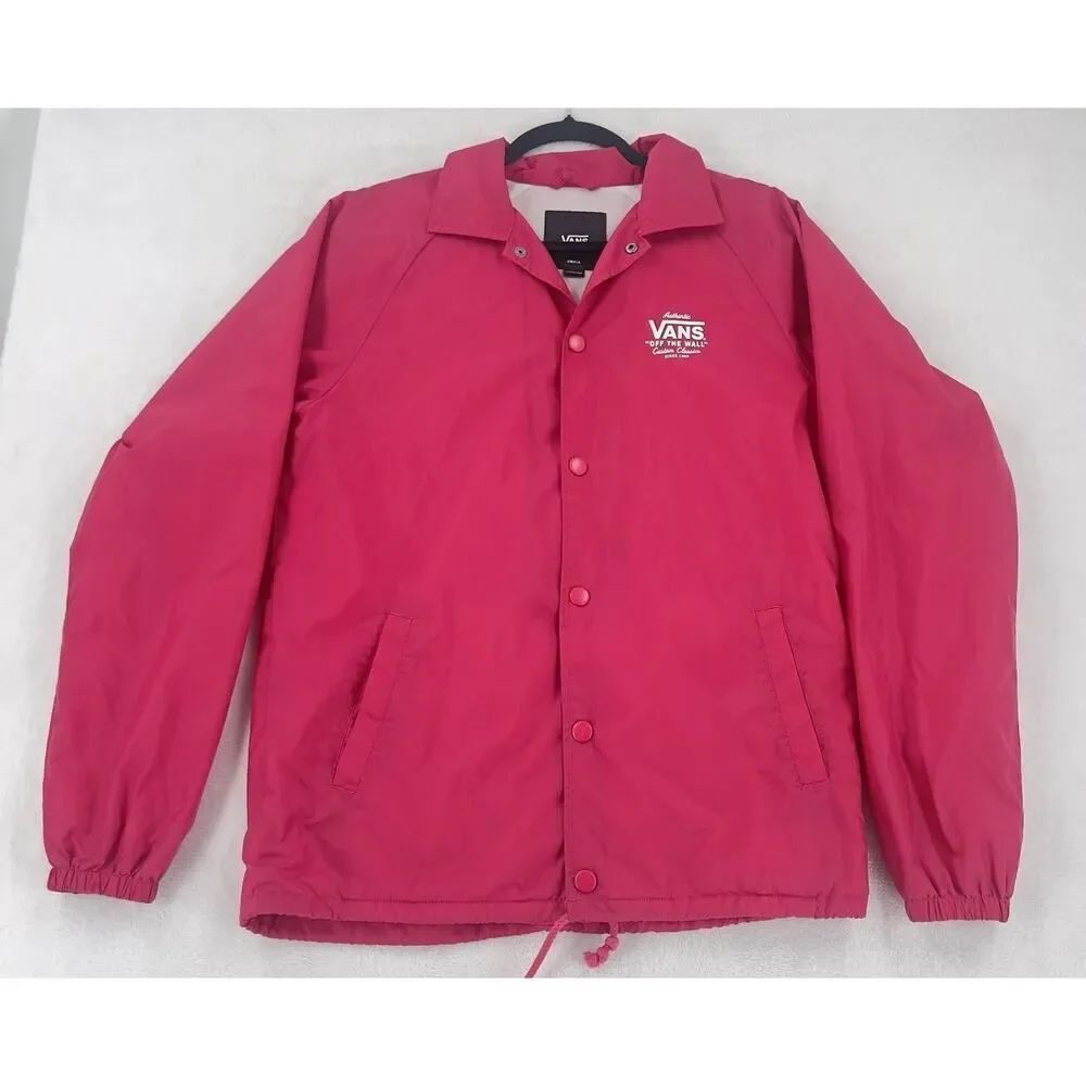 Vans Off The Wall Coaches Jacket Mens Small Dark Pink Windbreaker Snap Front